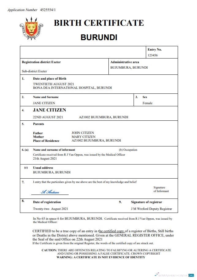 Download Burundi vital record birth certificate Word and PDF template Photoshop template